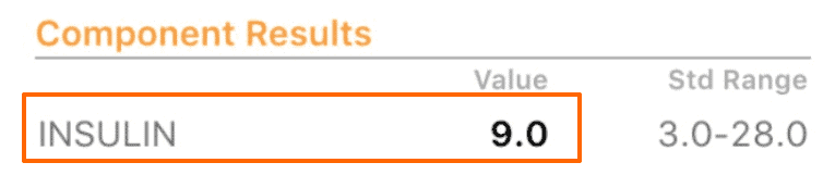elevated fasting insulin level of 9