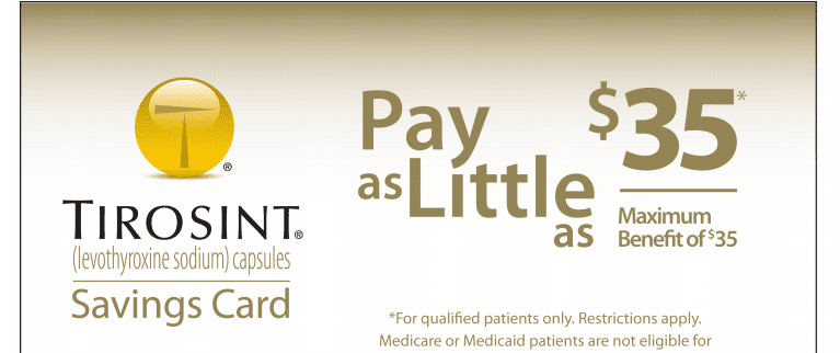 tirosint savings card may help reduce the price of tirosint down to $35 per month.