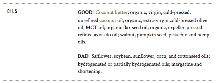 list of good oils and a list of bad oils.