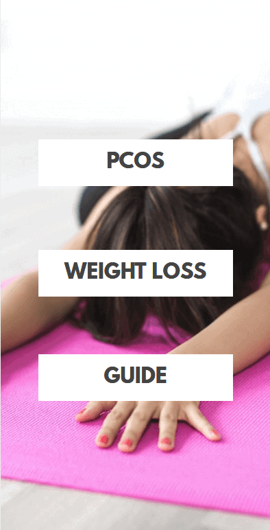 pcos weight loss guide text over a woman doing a yoga pose.
