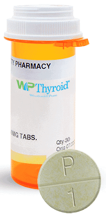 prescription bottle of wp thyroid and a wp thyroid tablet.
