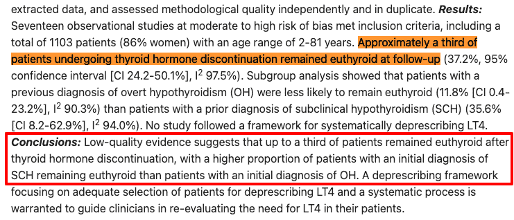 up to one third of patients taking thyroid medication remain euthyroid after discontinuation up to one third of patients taking thyroid medication remain euthyroid after discontinuation