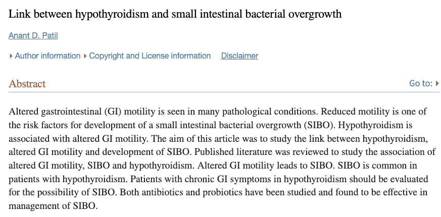 link between hypothyroidism and small intestinal bacterial overgrowth link between hypothyroidism and small intestinal bacterial overgrowth