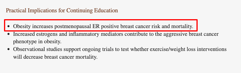 obesity increases the risk of developing estrogen receptor positive breast cancer obesity increases the risk of developing estrogen receptor positive breast cancer