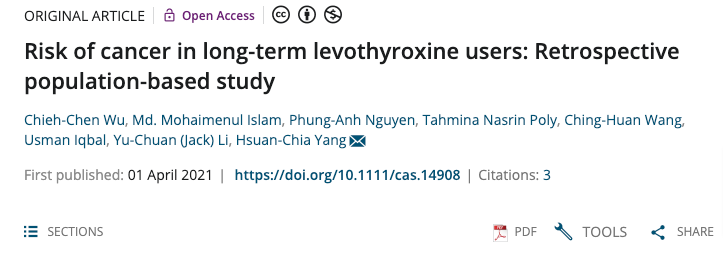 original article outlining cancer risk on levothyroxine users original article outlining cancer risk on levothyroxine users