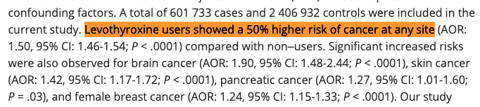research study suggests that levothyroxine use imparts a 50% risk of cancer at any site research study suggests that levothyroxine use imparts a 50% risk of cancer at any site