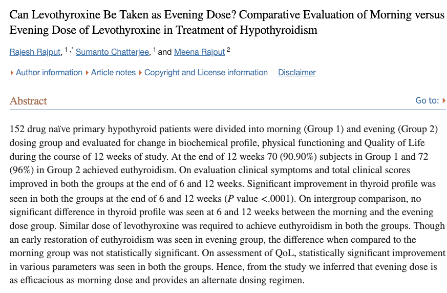 taking levothyroxine in morning vs night and impact on thyroid lab tests taking levothyroxine in morning vs night and impact on thyroid lab tests