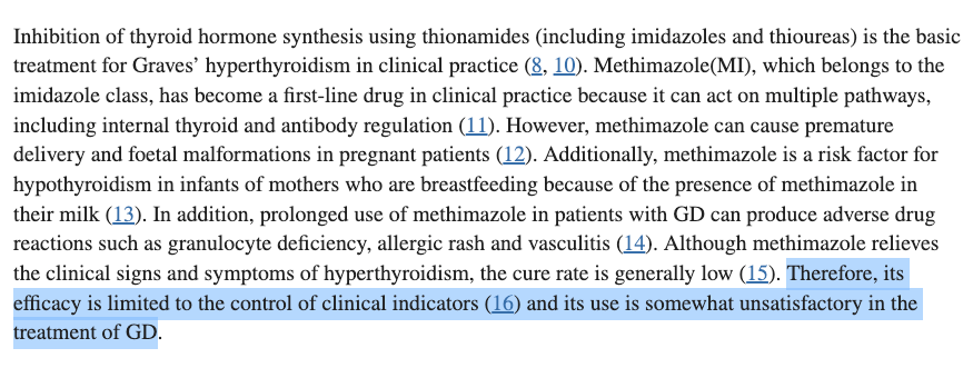 methimazole has a low cure rate methimazole has a low cure rate