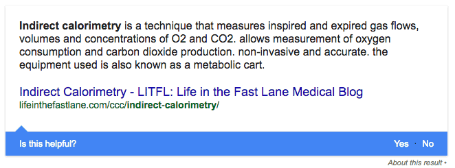 The definition of indirect calorimetry taken from google search.