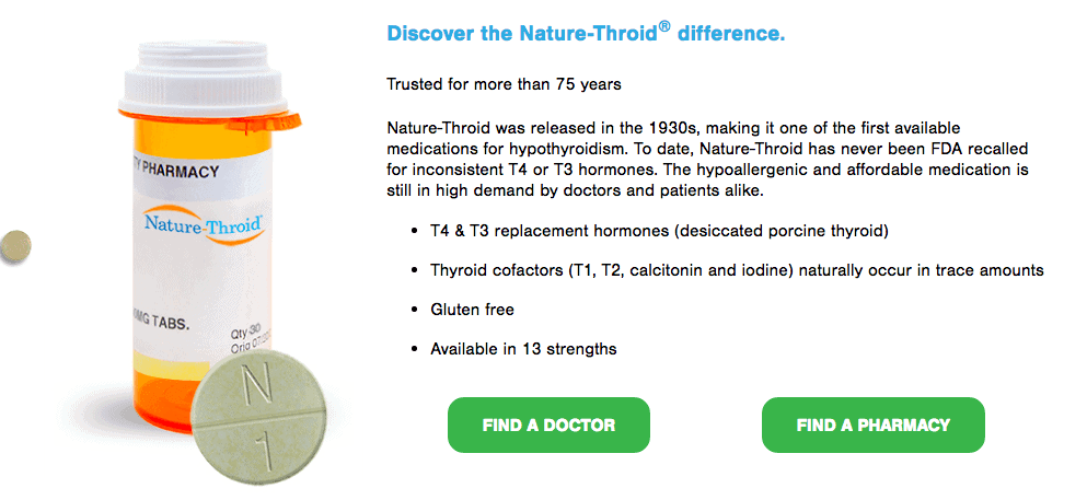 Nature-throid bottle image which shows that Nature-throid has been around for 75 years.