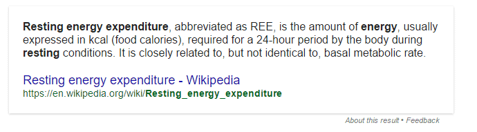 text which outlines the wikipedia definition of resting energy expenditure.