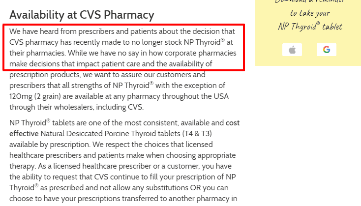 CVS no longer carries NP Thyroid CVS no longer carries NP Thyroid