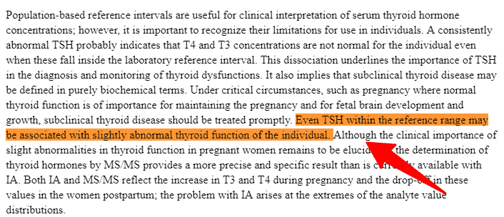 TSH within the reference range still may require treatment in pregnant women TSH within the reference range still may require treatment in pregnant women