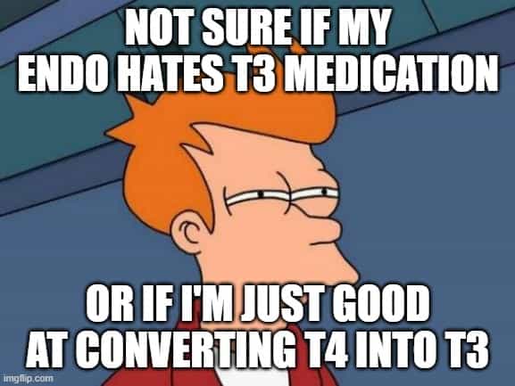 t4 to t3 conversion not sure if my endo hates t3 thyroid medication meme.