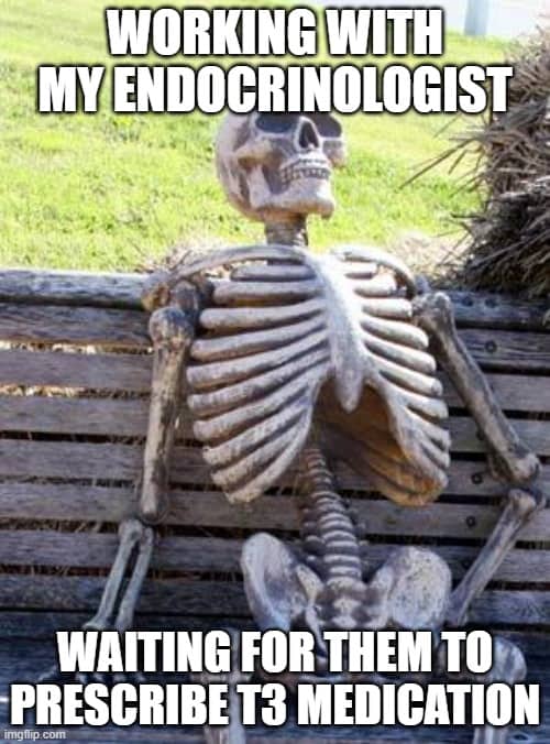 waiting for my endo to prescribe t3 medication working with my endocrinologist waiting for them to prescribe t3 medication meme.