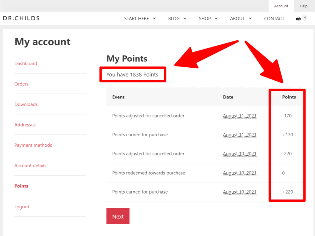 points page dr. westin childs example
